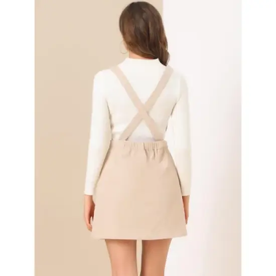 Allegra K Women's Corduroy Mini V Neck Vintage A-Line Bib Overall Pinafore Skirts image {4}