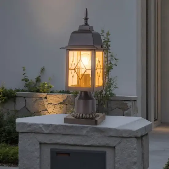 C Cattleya 16in Oil-Rubbed Bronze Outdoor Post Light with Seeded Glass for Walkway, Backyard or Garden image {3}