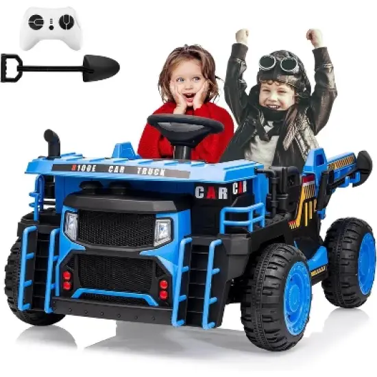 24V 2-Seat Kids R/C Dumper, Ride-on Electric Construction Vehicle with Shovel, Bluetooth, LED Lights and Shock Absorber image {6}