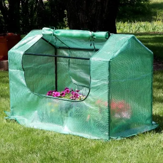 Sunnydaze Mini Greenhouse with 2 Zippered Side Doors - Green image {1}