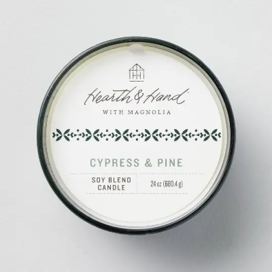 Textured Glass Cypress & Pine Jar Christmas Candle Green 24oz - Hearth & Hand&trade; with Magnolia image {2}