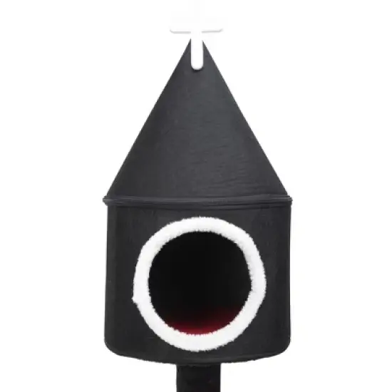 DOMETOUR Gothic Cat Tree with Coffin Bed, 64in Black Cat Tower with Condo, Platform, Sisal Scratching Posts, Perch, Ramp, Toy, Cat House for Indoor image {7}