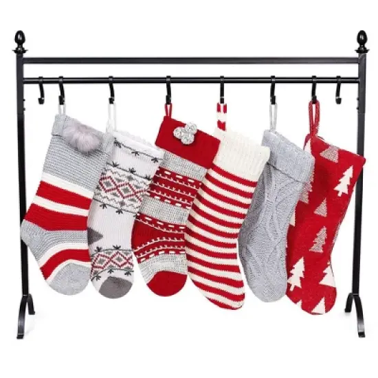 BIRDROCK HOME 8 Hook Christmas Stocking Holder Stand - Black image {4}