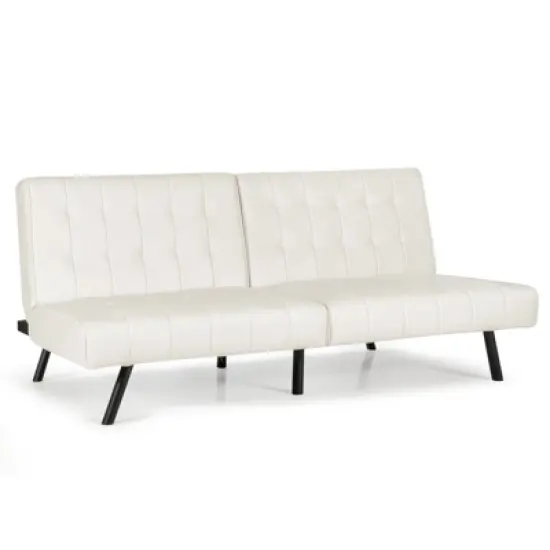 Costway Futon Sofa Bed PU Leather Convertible Folding Couch Sleeper Lounge White/Black/Grey image {12}