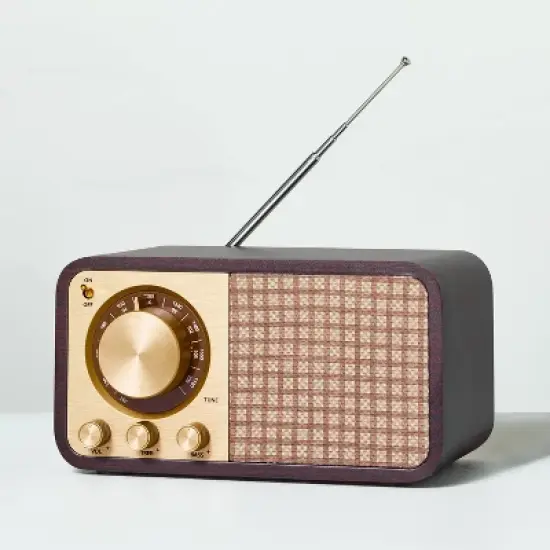 Small Wood Finish with Brass Retro Radio - Hearth & Hand&trade; with Magnolia image {2}