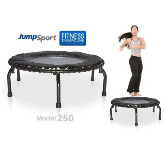 JumpSport 250 Indoor Home Cardio Fitness Rebounder Durable Bounce Exercise Mini Trampoline with Handle Bar Accessory, Premium Bungees and Workout DVD image {2}