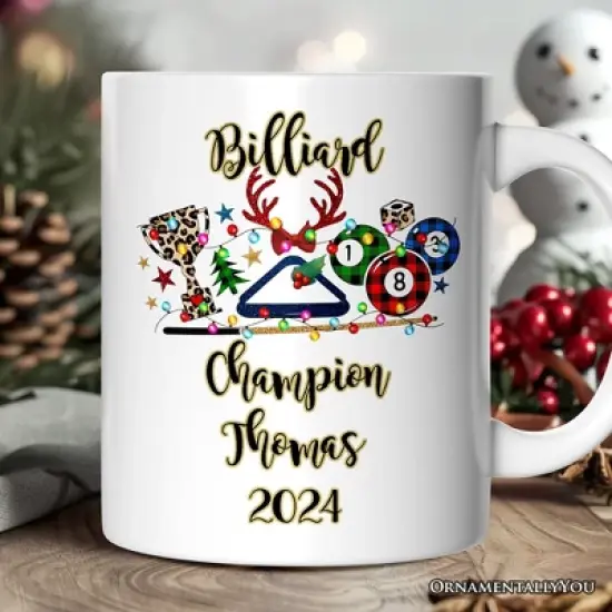 Billiards Buffalo Plaid Christmas Mug, Pool Balls Snooker Gift (Non-Custom Only)| OrnamentallyYou image {3}
