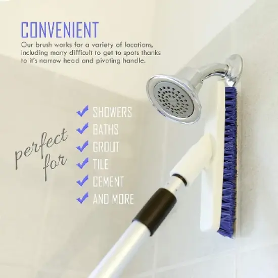 Grout Cleaner Brush with Telescopic Handle & Tough Bristles for Narrow & Wide Kitchen Shower Tub Tile Surfaces - by ELITRA HOME,Swivel Grout Scrubber image {1}