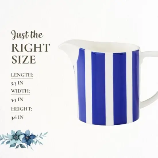 Spode Steccato Milk Jug, 10oz - Earthenware Drink Pitcher with Bold Blue Stripes for Coffee Bar Essentials, Creamer, Salad Dressing, Juice or Tabletop image {6}