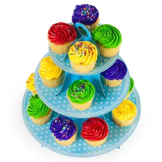 Slickblue Cupcake Tower Stand &ndash; Blue or Pink Cardboard, 3-Tier Party Dessert Display for Birthdays image {3}