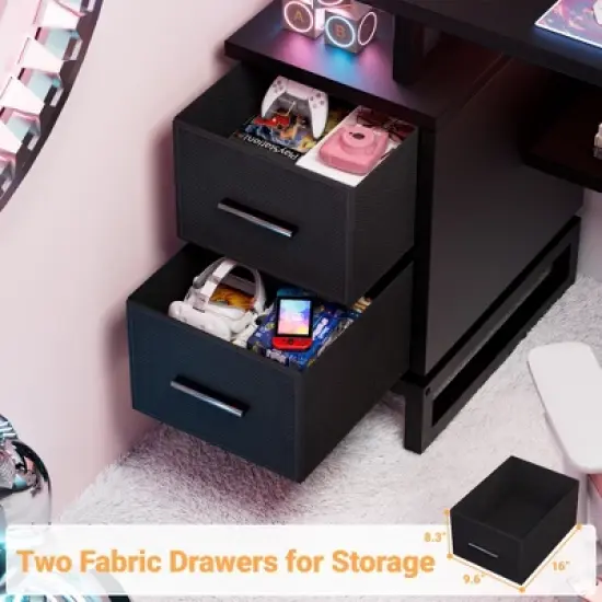 Ahealpus Computer Desk with Power Outlets and Fabric Drawers image {1}