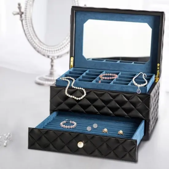 Large PU Leather Jewelry Organizer Storage Case image {4}