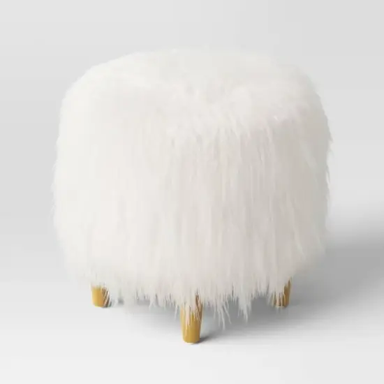 Holley Mongolian Fur/Wood Ottoman Cream - Threshold&trade;: Padded, No Assembly, Plywood Frame image {2}