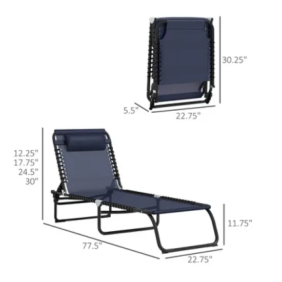 TIRAMISUBEST 2-Pack Folding Chaise Lounge Chairs Set with Adjustable Backrest & Pillow, Breathable Mesh Pool/Beach/Patio Recliners, Dark Blue image {3}