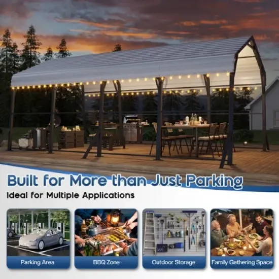 AMERLIFE 12x20x10.5 FT Metal Carport with Removable Waterproof Sidewalls image {5}