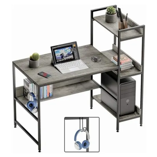 Bestier Computer Office Desk Workstation with Side Storage Shelves & Hook image {5}