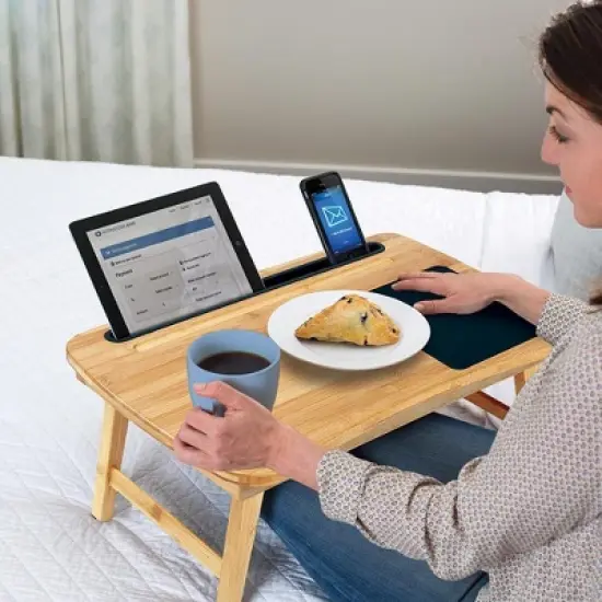 BirdRock Home Curved Lap Tray with Storage Drawer & Mouse Pad - Natural image {7}