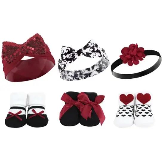 Hudson Baby Infant Girl 12Pc Headband and Socks Giftset, Gold Sequin Red Sequin, One Size image {2}