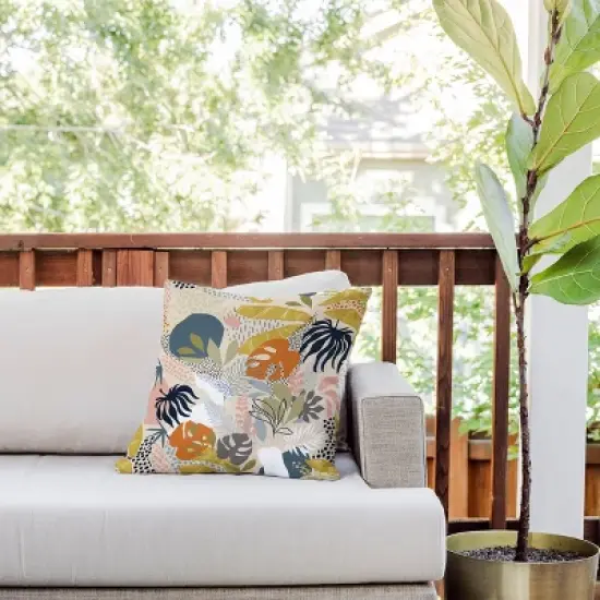 18"x18" Deny Designs Dominique Vari Words Tropical Foliage Pattern Square Outdoor Throw Pillow image {2}