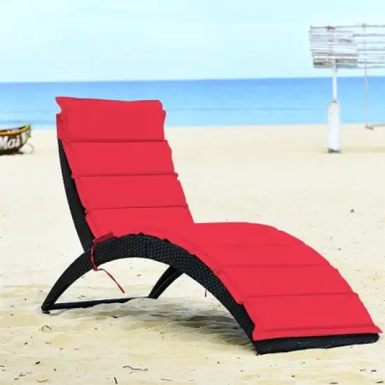 Costway Folding Patio Rattan Lounge Chair Chaise Cushioned Portable Garden image {8}