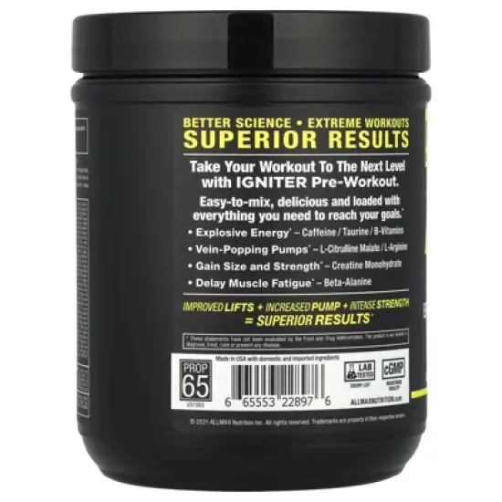 ALLMAX Impact&trade; Igniter Sport, Pre Workout, Blue Raspberry, 11.64 oz (330 g) image {2}