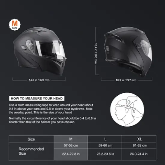 VEVOR Motorcycle Helmet, 22.4-22.8 in,Unmasked, Smart Street ABS & High Density Helmet with Bluetooth Slot & Interchangeable Lens, Black image {2}