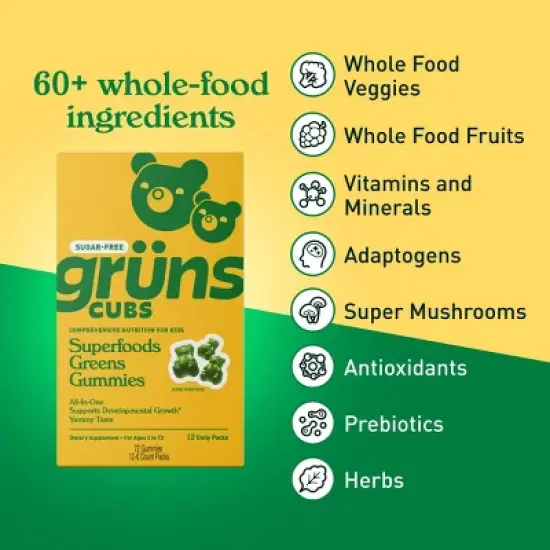 Gr&uuml;ns Kids' Sugar-Free Superfoods Greens Gummies - 72ct/12 Servings image {2}