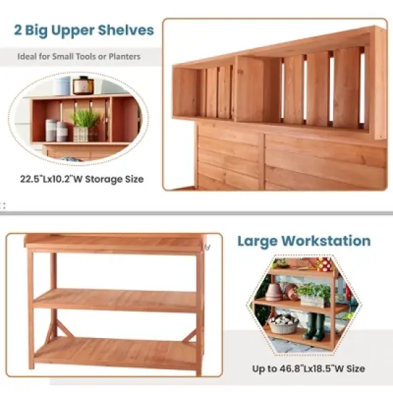Gulches 65" Forest Natural Farmhouse Garden Potting Bench with Planter Stands and Holders image {6}