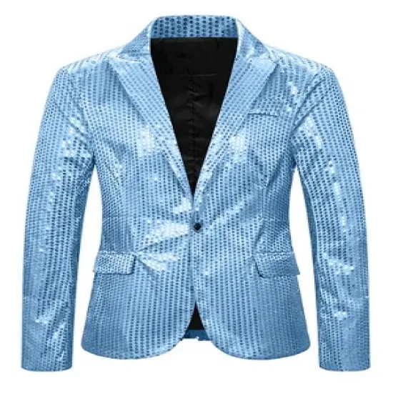 Lars Amadeus Men's Peak Lapel Party Wedding Shiny Sequins Tuxedo Blazers image {8}