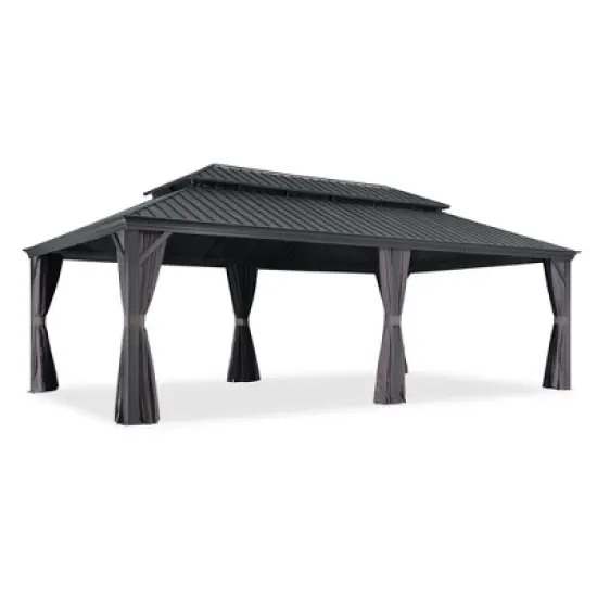 PURPLE LEAF Outdoor Gazebo Aluminum Frame Galvanized Steel Double Roof Patio Hardtop Gazebo with Curtains and Netting for Patio Lawn and Garden image {28}