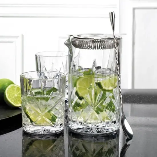 Godinger Silver 6pc Dublin Crystal Mixing Pitcher Set: Hand Wash, Dishwasher-Safe, Service for 2, Includes Tumbler image {1}