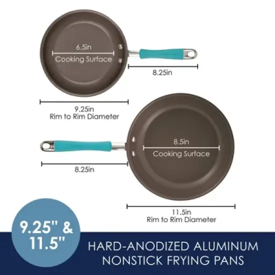 Rachael Ray Twin Pack Hard-Anodized Nonstick Skillet Set with Handles - Gray with Agave Blue: Oven & Dishwasher-Safe image {1}
