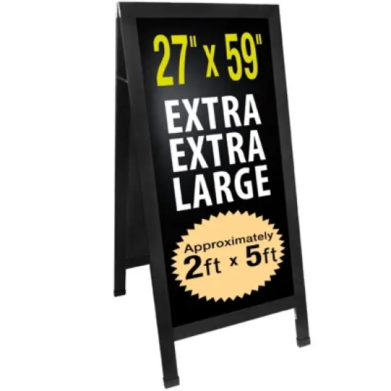Excello Global Products Extra Large Sandwich Board Chalkboard Sign: 59"x27" Double Sided, Standing Sign A-Frame (Black) image {5}