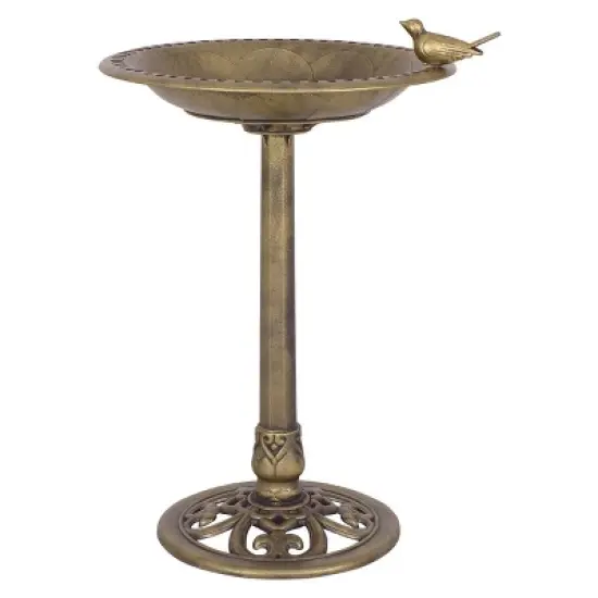 Costway Antique Gold Freestanding Pedestal Bird Bath Feeder Outdoor Garden Yard Decor image {1}