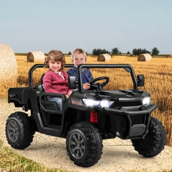Costway 12V 2 Seater Ride On UTV Dump Truck Remote w/ Electric Dump Bed & Shovel image {1}
