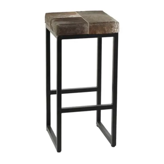 Industrial Cowhide and Metal Bar Height Stool Brown - Olivia & May image {3}