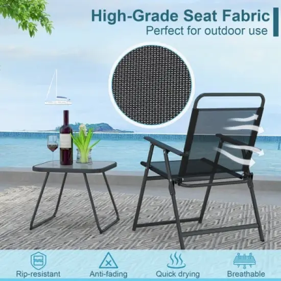 Costway 3pcs Patio Folding Conversation Chairs&Table Heavy-Duty Metal Outdoor Portable image {5}
