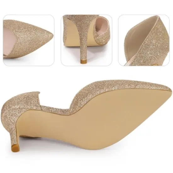 Perphy Glitter Pump Pointed Toe Slip-on Stiletto Heels Pumps for Women image {2}