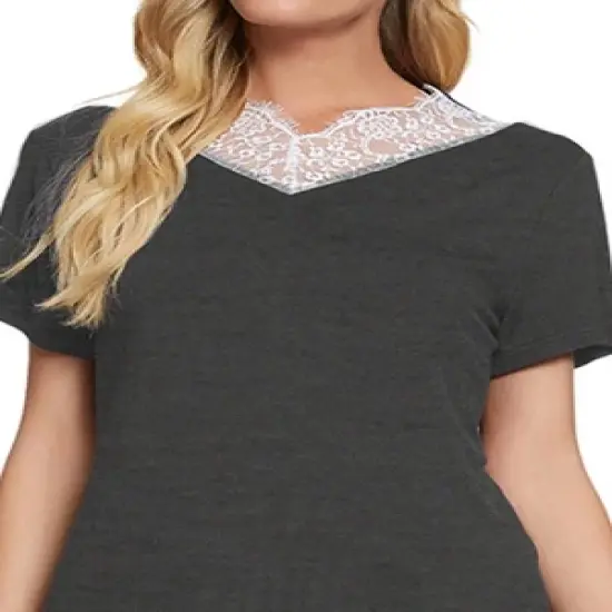 cheibear Womens Sleepwear V-Neck with Lace Nightwear with Pants Loungewear Pajama Set image {3}