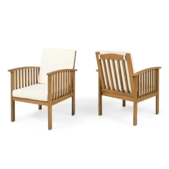 Set of 2 Wooden Accent Chairs with Cushions, Slatted Back Barrel Lounge Chairs for Living Room, Bedroom, or Patio Seating Area-Maison Boucle image {2}