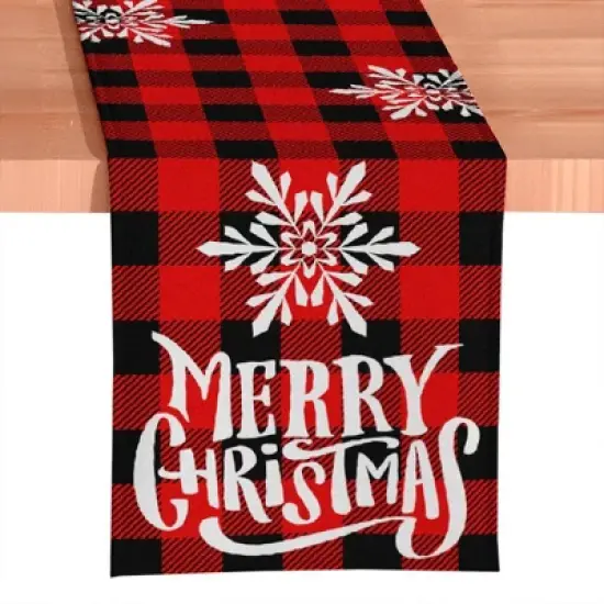 Plaid Merry Christmas 72" Jacquard Table Runner, High Quality Holiday Rectangle Tablecloth Decoration| OrnamentallyYou image {2}