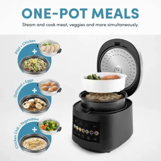 Aroma 20 Cup Digital Rice Cooker Black: Stainless Steel, Small Tray, Steamer for Food, Rice Maker, Removable Lid image {7}