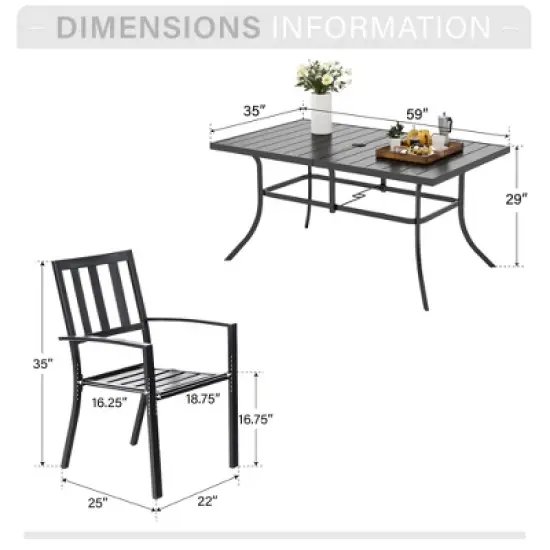 Captiva Designs 7pc Patio Dining Set with Slat-top Rectangle Steel Table & Metal Stackable Chairs image {11}