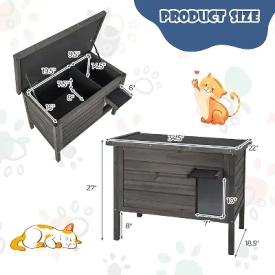 Tangkula Insulated Wooden Cat House w/ All-Round Foam Insulated Double Room Outdoor image {8}