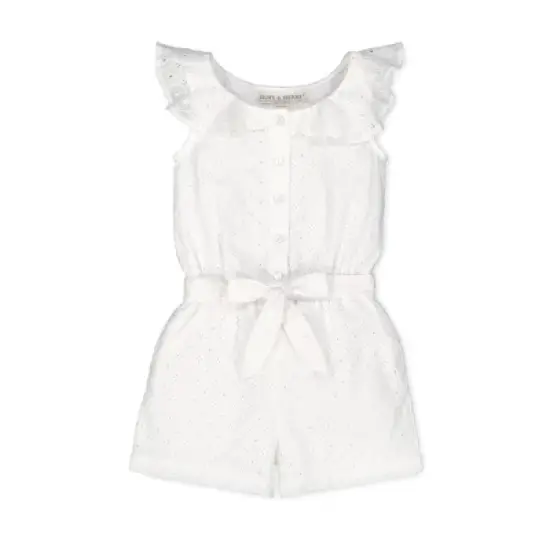 Hope & Henry Girls' Organic Cotton Ruffle Collar Button Front Romper, Kids image {5}