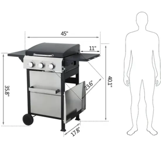Kumasinova 3-Burner Propane Gas BBQ Grill,36900BTU Output,Stainless Steel Grills with Wire-Enameled Cooking Grids,Foldable Side Tables&Thermometer image {2}