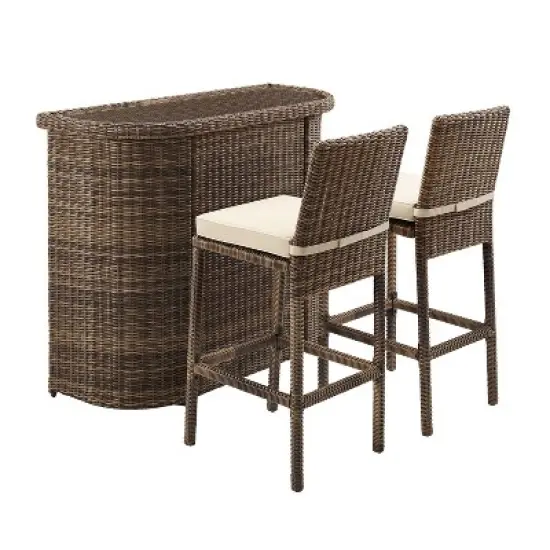 Bradenton 3pc Outdoor Wicker Bar Set - Sand - Crosley image {3}