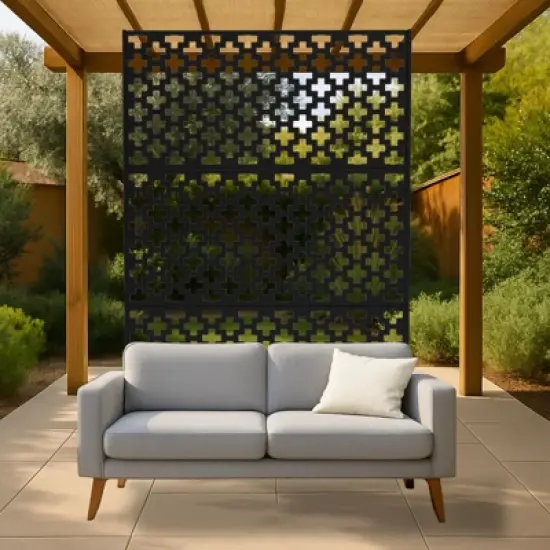Metal Privacy Screen Outdoor 71"x47", Freestanding Decorative Privacy Fence Panel for Patio, Balcony, Deck, Garden, Indoor, Black Traditional image {3}