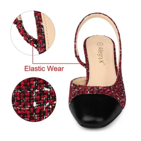 Allegra K Women's Plaid Cap Toe Slingback Chunky Heel Pumps image {3}