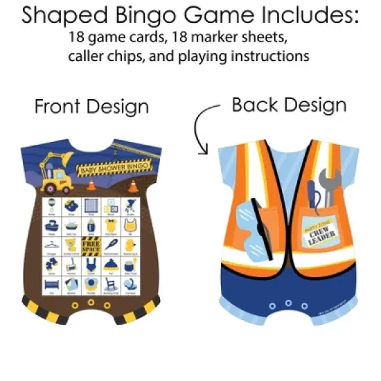 Big Dot of Happiness Construction Truck - Picture Bingo Cards and Markers - Baby Shower Shaped Bingo Game - Set of 18 image {2}